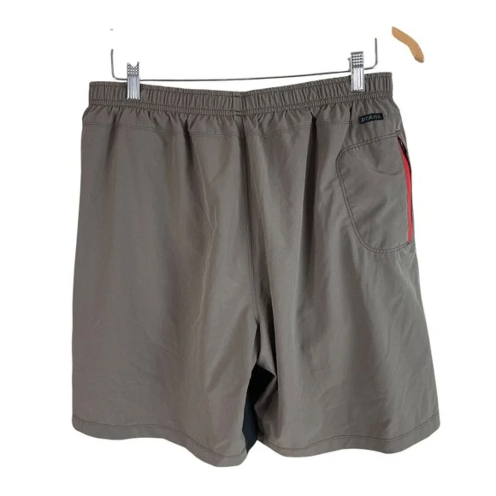 Prana Mens Flex Lined Athletic Shorts XL‎ Brown Stretch Elastic Waist Pockets